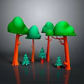 3D Rendered Tall Trees With Orange Trunks Green Canopies And Small Green Pine Trees