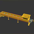 Yellow Industrial Screw Conveyor with Blue Motor on Black Reflective Surface