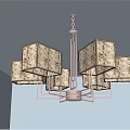 Modern Indoor Chandelier With Textured Square Lampshades And Copper Metal Frame Design