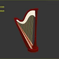 Elegant Red Harp Musical Instrument With Classic Design And String Structure 3d model