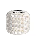 Three White Woven Pendant Lights With Lattice Design And Black Hardware