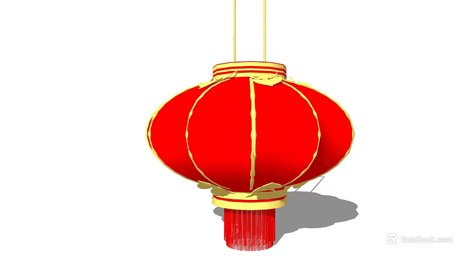 Traditional Red Chinese Lantern With Golden Trim And Hanging Tassel Decoration 3d model 