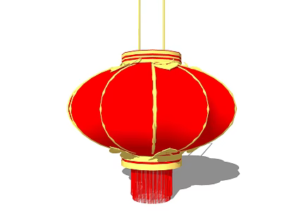Traditional Red Chinese Lantern With Golden Trim And Hanging Tassel Decoration 3d model