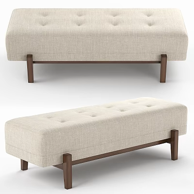 Beige Fabric Upholstered Tufted Sofa Bench With Solid Wooden Legs Modern Living Room Design 3d model