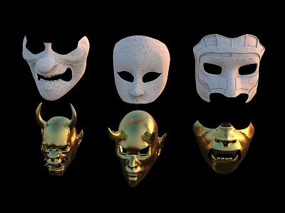 Elegant Gold And White Jewelry Accessories With Unique Horn Designs And Shapes 3d model