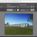 Modern Industrial Factory Exterior Featuring Large Windows Green Lawn People Walking And Parked Car