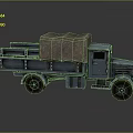 Vintage Blue Retro Truck With Canvas Covered Bed And Metal Rails Design