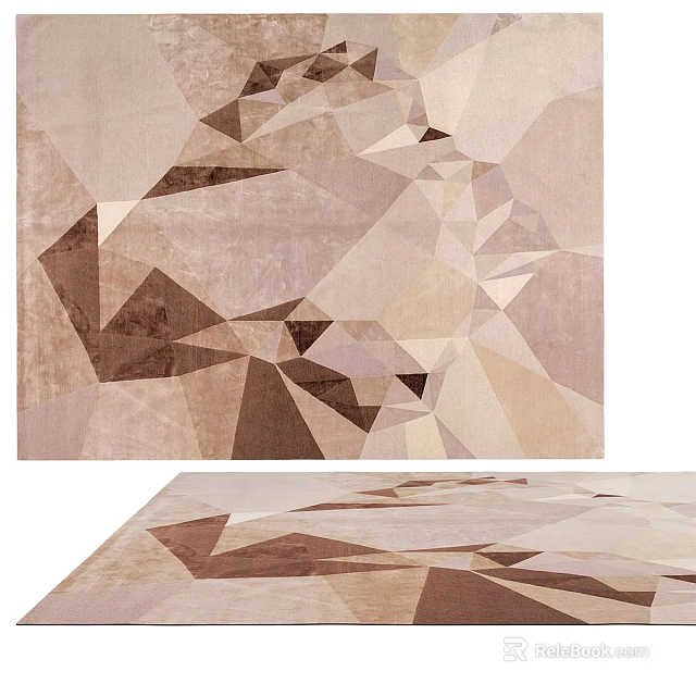 Square Carpet With Abstract Geometric Patterns In Beige Brown And Cream Tones 3d model