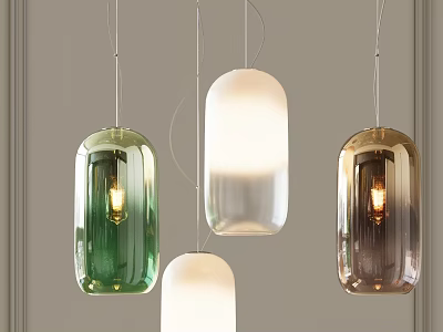 Green White Brown Glass Cylindrical Pendant Lights With Warm Yellow Hanging Light 3d model