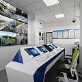 Modern Monitoring Room Interior With Multiple Surveillance Screens Control Desk And Office Chairs