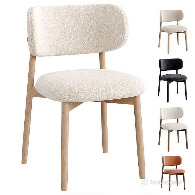 Modern Upholstered Dining Chair With Wooden Legs And Multiple Color Options 3d model 