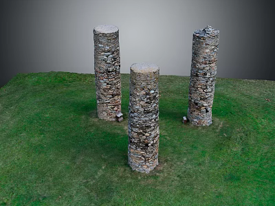 Ancient Stone Pillars Standing On Green Grassy Field With Weathered Texture 3d model