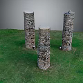 Ancient Stone Pillars Standing On Green Grassy Field With Weathered Texture 3d model