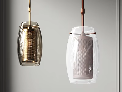 Elegant Modern Chandeliers with Glass Shades Gold Mesh Copper Accents and Pink Interior 3d model