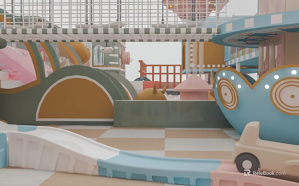 Colorful Indoor Playground With Slide Toy Car Safe Climbing Structures And Soft Flooring 3d model 