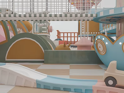 Colorful Indoor Playground With Slide Toy Car Safe Climbing Structures And Soft Flooring 3d model