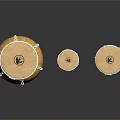 Three Sizes Wooden Yellow Percussion Drums With Chrome Hardware And Striped Design