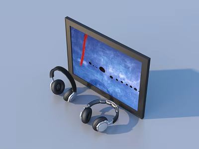 Flat Screen Monitor With Two Over Ear Headphones For Home Living Essentials 3d model