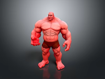 Muscular Red Man Wearing Brown Shorts in Standing Pose Against Gray Background 3d model