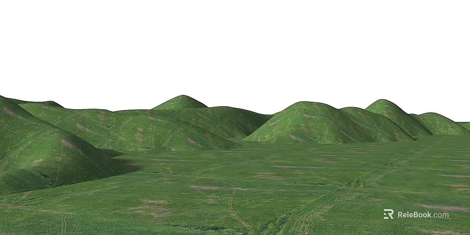 Scenic Park Landscape With Green Rolling Hills And Lush Grassland 3d model 