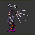Purple and Orange Mechanical Robot Game Movie Character With Wings and Claws