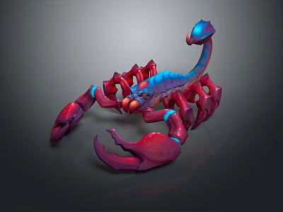 Vibrant Blue And Red Scorpion With Detailed 3D Modeled Exoskeleton And Claws 3d model