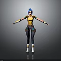 Cute Child Character With Blue Hair Yellow Top And Open Arms Pose