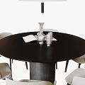 Modern Black Round Dining Table Set With Six Light Colored Chairs 3d model