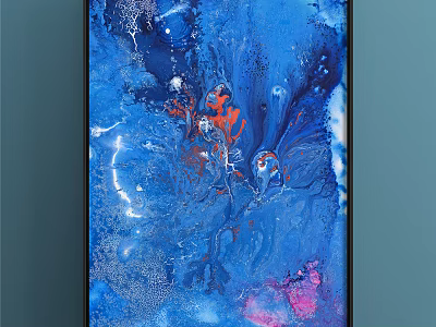 Dynamic Blue Abstract Painting With Red Pink Accents And Swirling Fluid Patterns 3d model