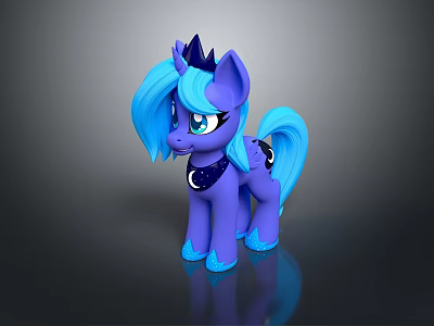Purple Pony Game Character With Blue Mane Tail Crown And Moon Star Necklace 3d model