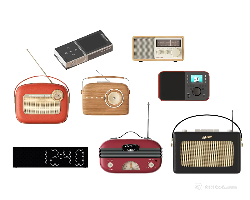 Vintage Audio Devices Collection with Retro Radios Classic Speakers and Various Colors 3d model 