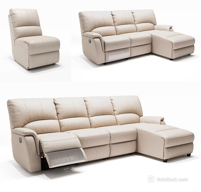 Beige Leather Sofa Set With Recliner Function Modular L Shaped Living Room Furniture 3d model 