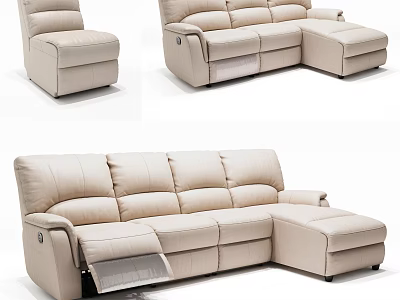 Beige Leather Sofa Set With Recliner Function Modular L Shaped Living Room Furniture 3d model
