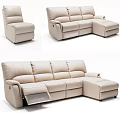 Beige Leather Sofa Set With Recliner Function Modular L Shaped Living Room Furniture