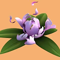 Vibrant Cartoon Scene of Pink Flower With Green Leaves And Falling Petals