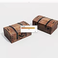 Two Vintage Brown Wooden Chests With Black Straps And Lock Details