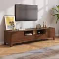 Modern Wooden TV Stand With Walnut Finish White Doors And Decorative Items