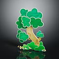 Cartoon Tree With Green Cloud Like Leaves Yellow Trunk And Small Flowers At The Bottom