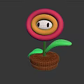 Cartoon Flower Plant With Red Orange Petals White Eyes Green Stem And Brown Pot