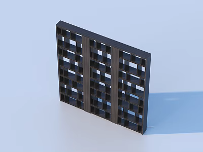 Modern Dark Wood Open Shelving Unit With Grid Design Multiple Storage Compartments 3d model