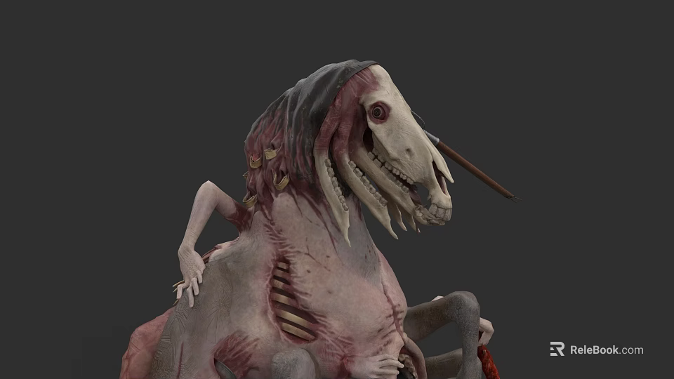 Scary Fantasy Creature With Skeleton Flesh And Attached Small Human Character 3d model 