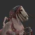 Scary Fantasy Creature With Skeleton Flesh And Attached Small Human Character