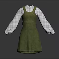 Stylish Green Pinafore Dress With Long Sleeve Plaid Shirt And White Collar
