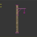 Brick Lamp Post With Extended Arm And Hanging Lantern For Outdoor Scenes
