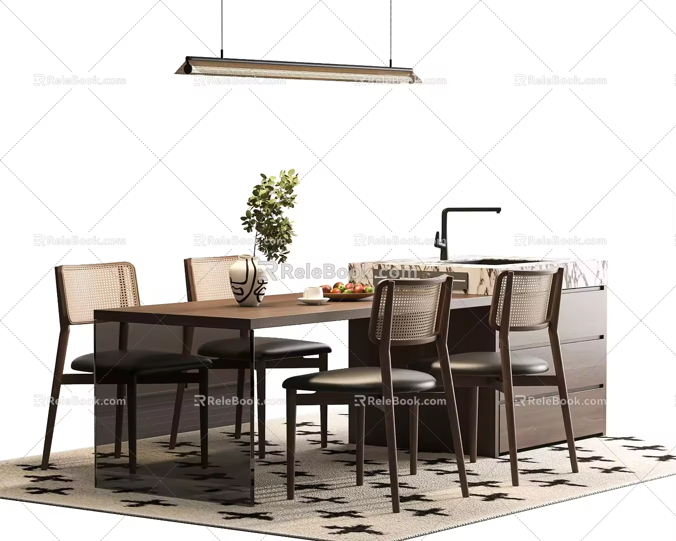 Middle Ancient Style Dining Table and Chair Island Table Dining Table and Chair 3d model