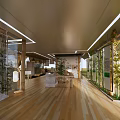 Modern Teahouse Interior Design With Wooden Flooring Bamboo Plants And Floor to Ceiling Windows