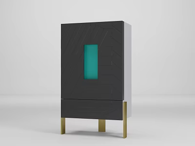 Modern Black and White Wine Cabinet With Green Glass Panel And Gold Legs 3d model