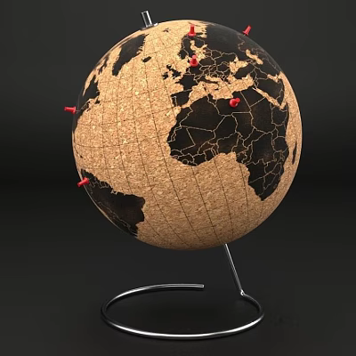 Decorative Cork Globe Ornament with Red Pins on Metal Stand for Home Decor 3d model Decorative Cork Globe Ornament with Red Pins on Metal Stand for Home Decor 3d model