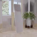 Full Length Standing Mirror In Modern Living Room With Potted Plants And Wooden Floor