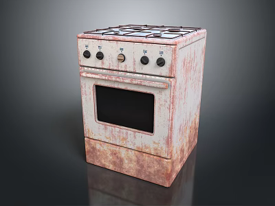 Rusted Vintage Stove Kitchen Appliance With Cooktop Control Knobs And Oven Design 3d model